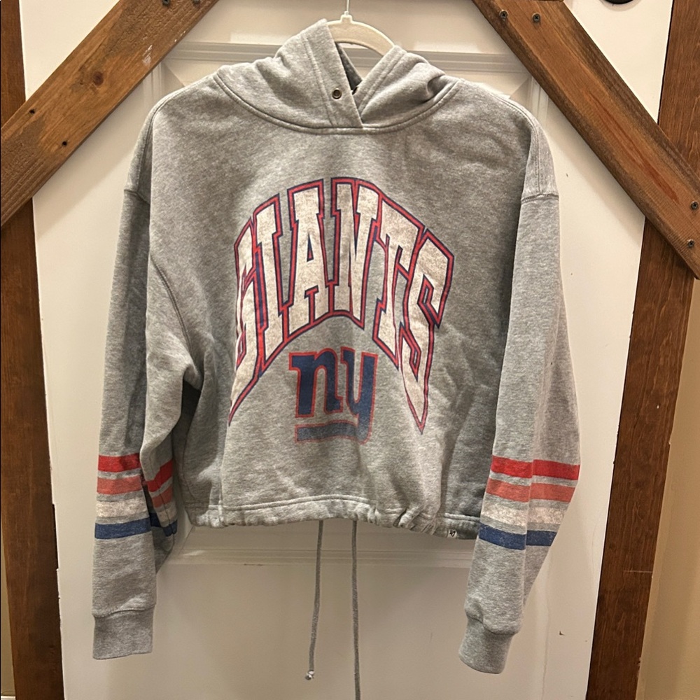 Women’s Gray NY Giants Cropped Hoodie Sweatshirt